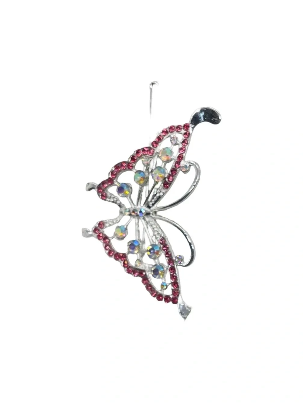 Silver and Pink  Crystal Rhinestones Butterfly Hair Clip 3.0”FINAL PRICE DROP